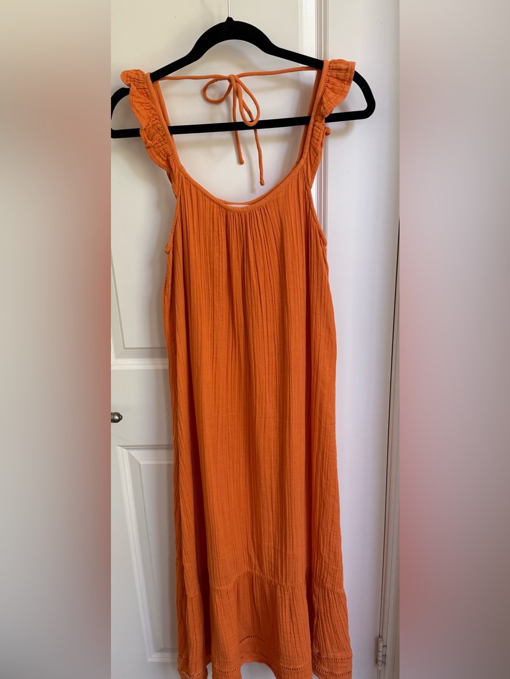 Casual Orange Maxi Dress with Ruffled Tie Straps